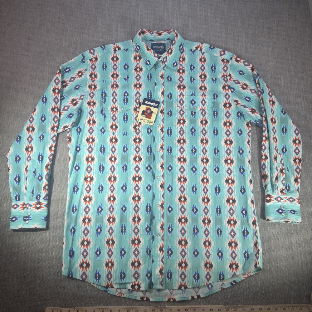 Wrangler Shirt Mens XLT Multicolor Checotah Western Pearl Snap Long Sleeve